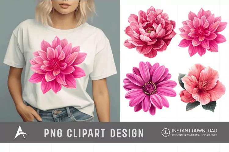 Watercolor Bright Pink Flower Clipart
