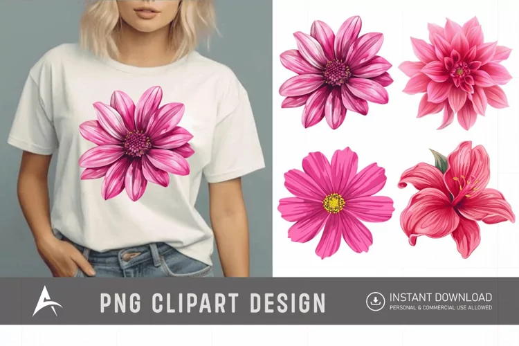 Watercolor Bright Pink Flower Clipart