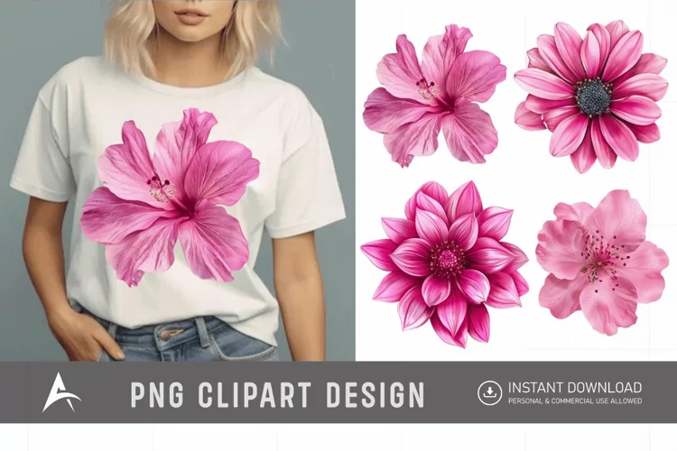 Watercolor Bright Pink Flower Clipart