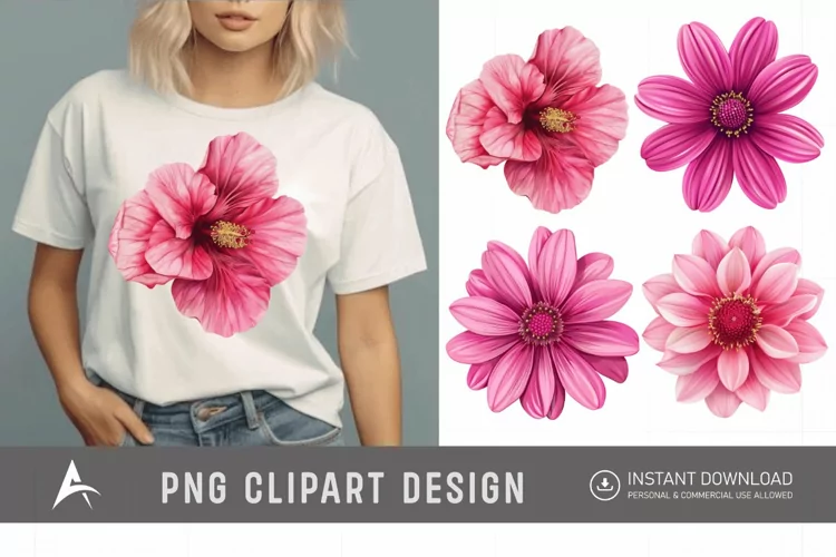 Watercolor Bright Pink Flower Clipart