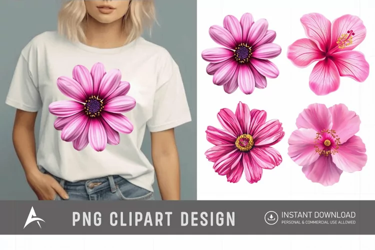 Watercolor Bright Pink Flower Clipart