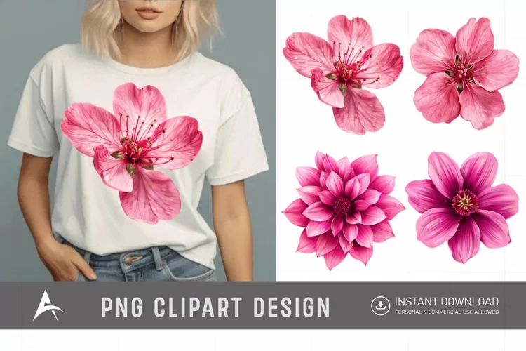 Watercolor Bright Pink Flower Clipart