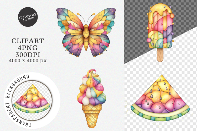 Watercolor Bright Summer Clipart, Summer PNG