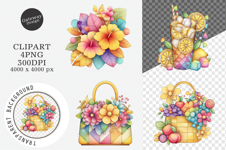 Watercolor Bright Summer Clipart, Summer PNG