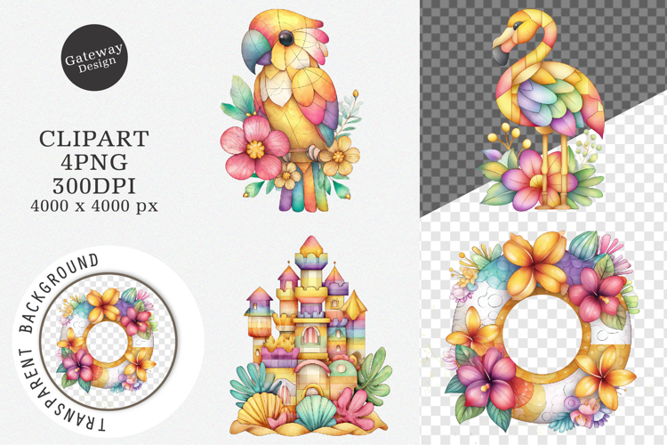 Watercolor Bright Summer Clipart, Summer PNG