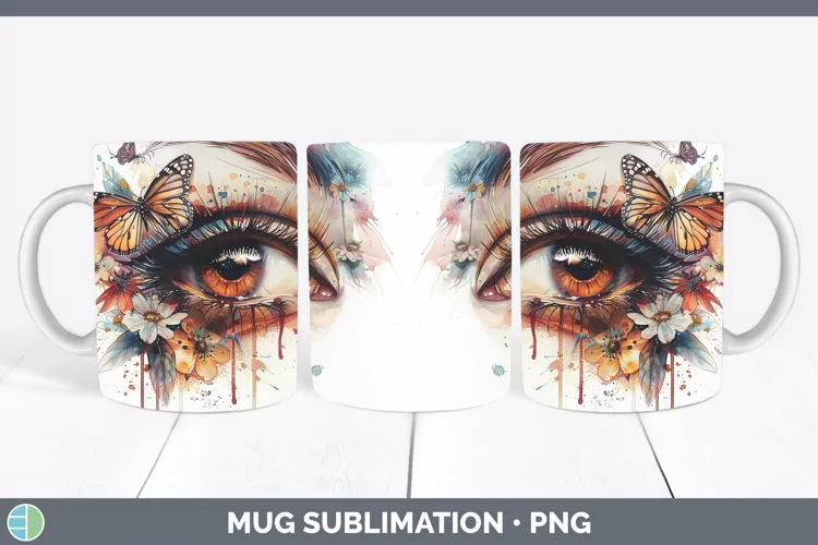 Watercolor Brown Eye Mug Wrap Sublimation Coffee Cup Designs