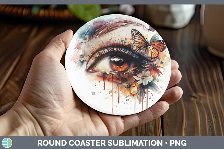 Watercolor Brown Eye Round Coaster Sublimation Coaster Desig