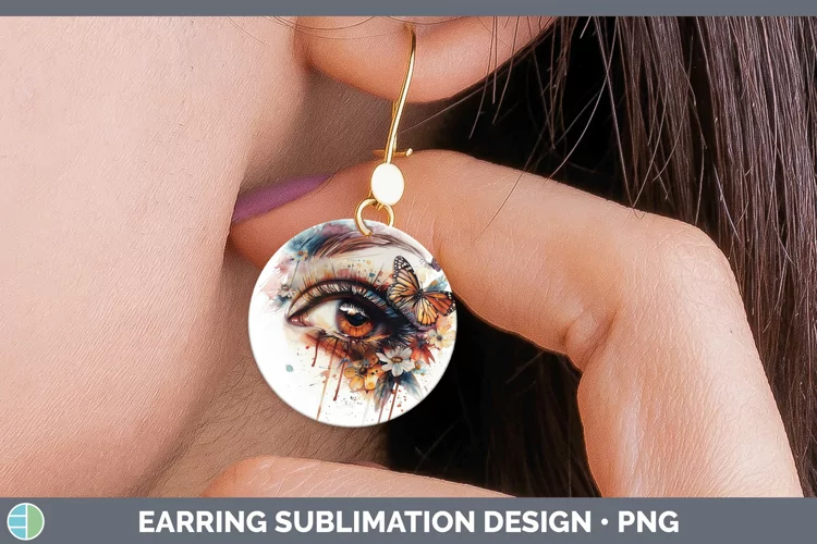 Watercolor Brown Eye Round Earrings Sublimation Earrings Des