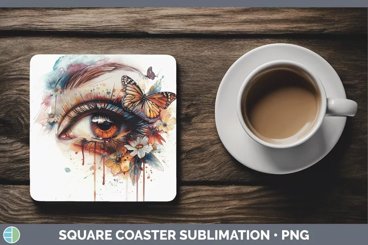 Watercolor Brown Eye Square Coaster Sublimation Coaster Desi