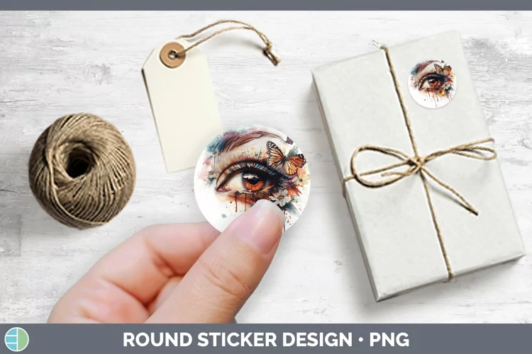 Watercolor Brown Eye Stickers | Round Labels Designs
