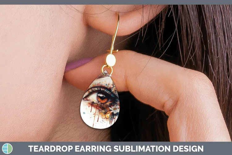 Watercolor Brown Eye Teardrop Earrings Sublimation Earrings