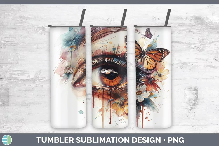 Watercolor Brown Eye Tumbler Sublimation 20 oz Skinny Tumble