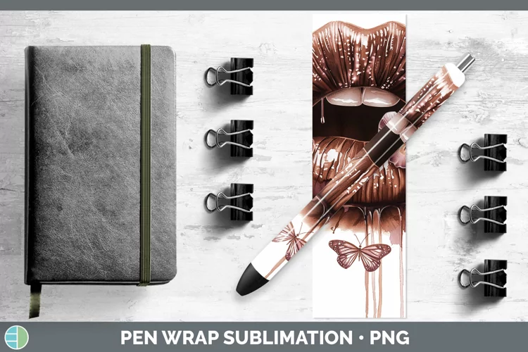 Watercolor Brown Lips Pen Wrap Sublimation Epoxy Pen Designs