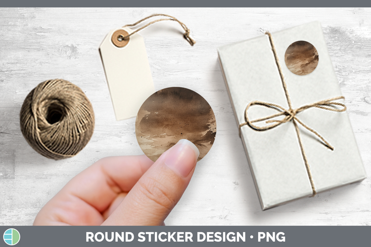 Watercolor Brown Stickers | Round Labels Designs