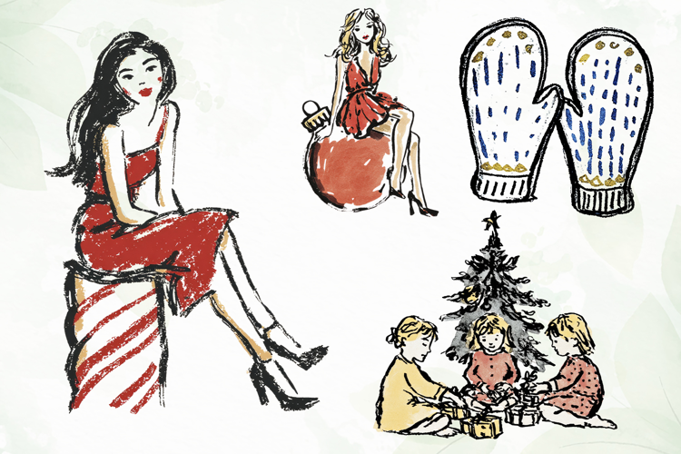 Watercolor Brush Doodle Christmas