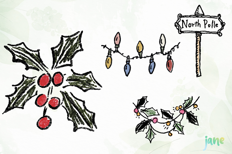 Watercolor Brush Doodle Christmas