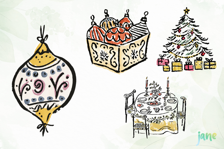 Watercolor Brush Doodle Christmas