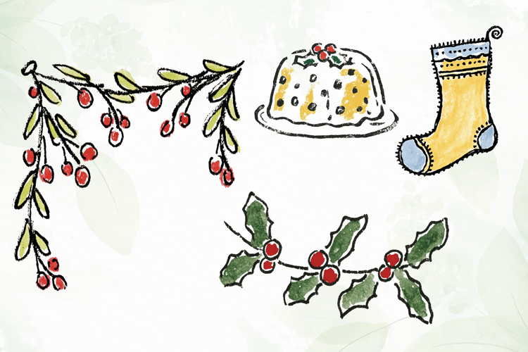 Watercolor Brush Doodle Christmas