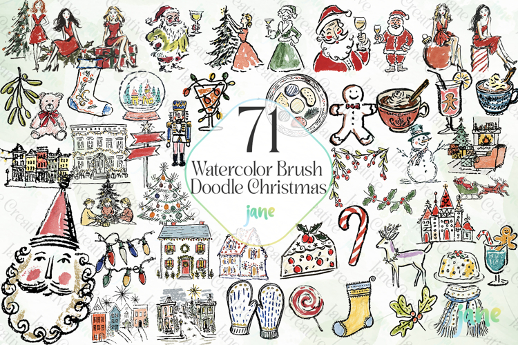 Watercolor Brush Doodle Christmas