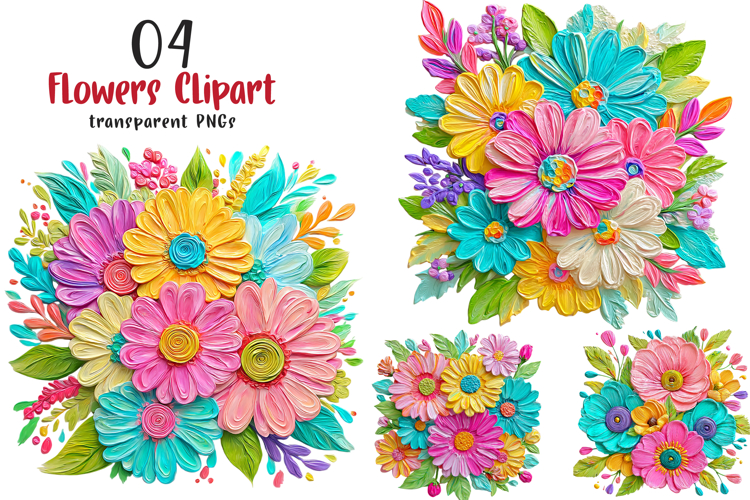 Watercolor Brushstroke Flowers Clipart