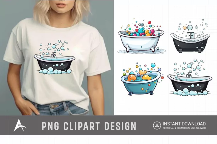 Watercolor Bubble Bathtub Clipart