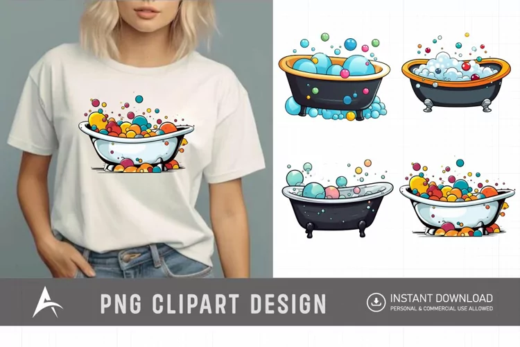 Watercolor Bubble Bathtub Clipart