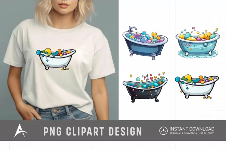 Watercolor Bubble Bathtub Clipart