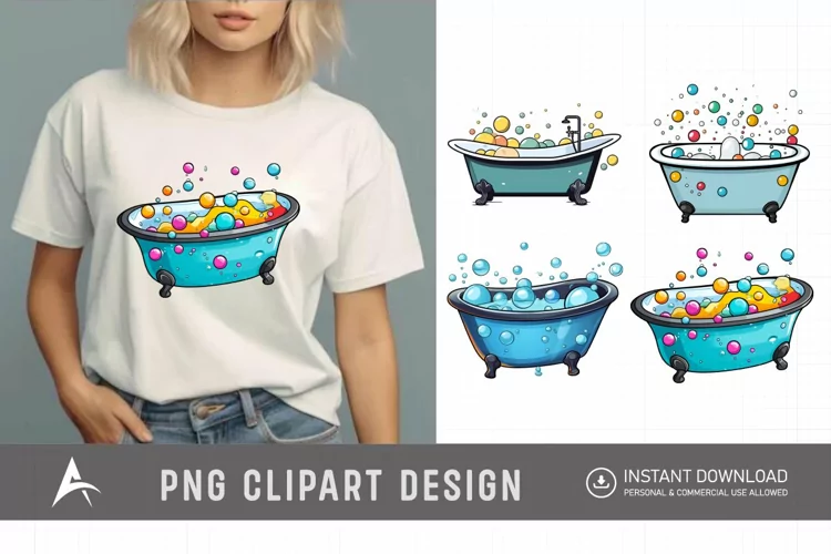 Watercolor Bubble Bathtub Clipart