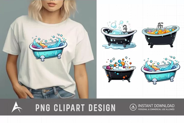 Watercolor Bubble Bathtub Clipart