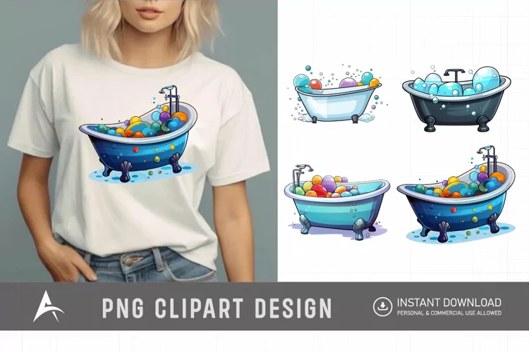 Watercolor Bubble Bathtub Clipart