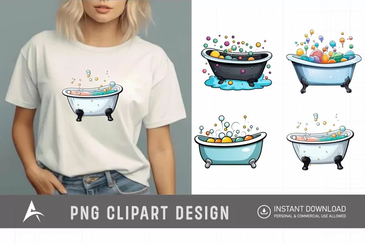 Watercolor Bubble Bathtub Clipart