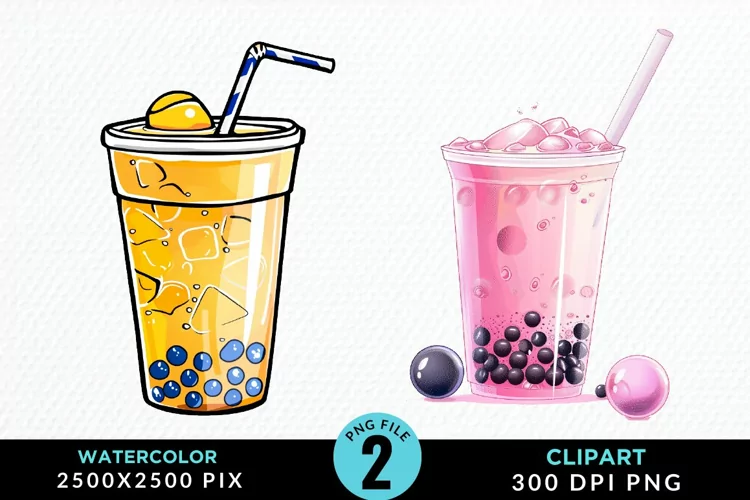 Watercolor Bubble Tea Artwork Clipart