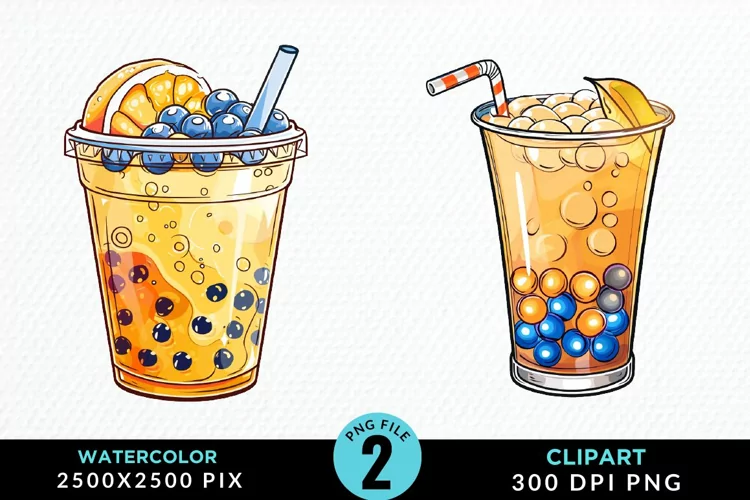 Watercolor Bubble Tea Exquisite Clipart