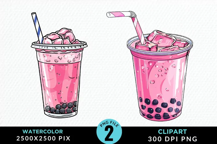 Watercolor Bubble Tea Exquisite Clipart