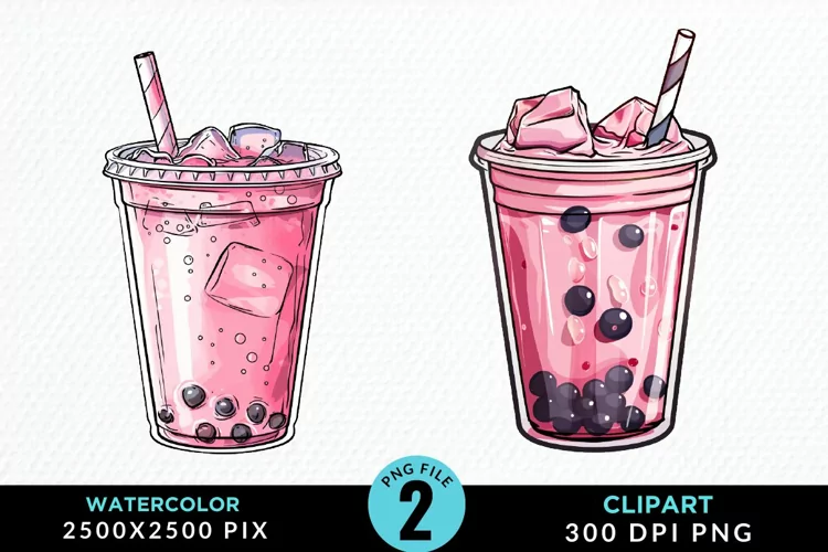 Watercolor Bubble Tea Artwork Clipart