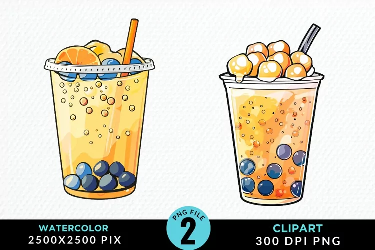 Watercolor Bubble Tea Artwork Clipart