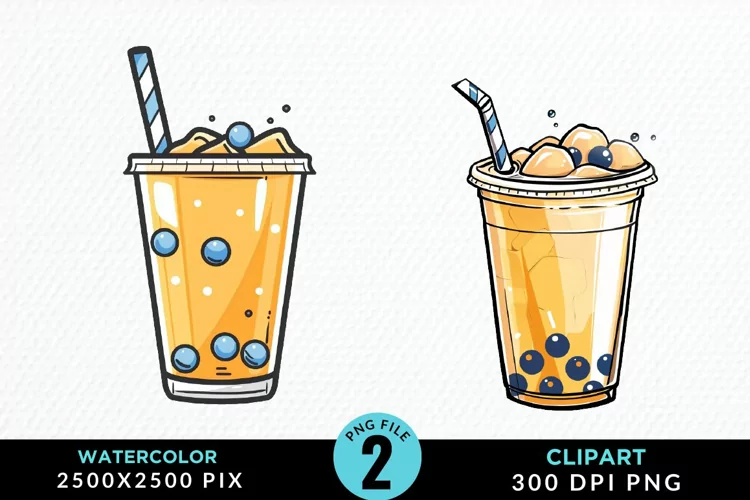 Watercolor Bubble Tea Artwork Clipart