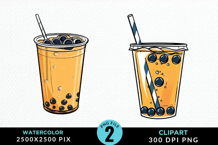 Watercolor Bubble Tea Exquisite Clipart