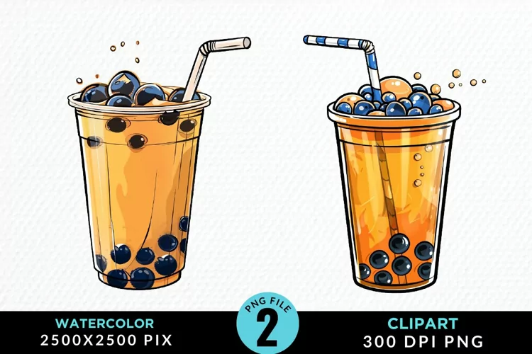 Watercolor Bubble Tea Artwork Clipart