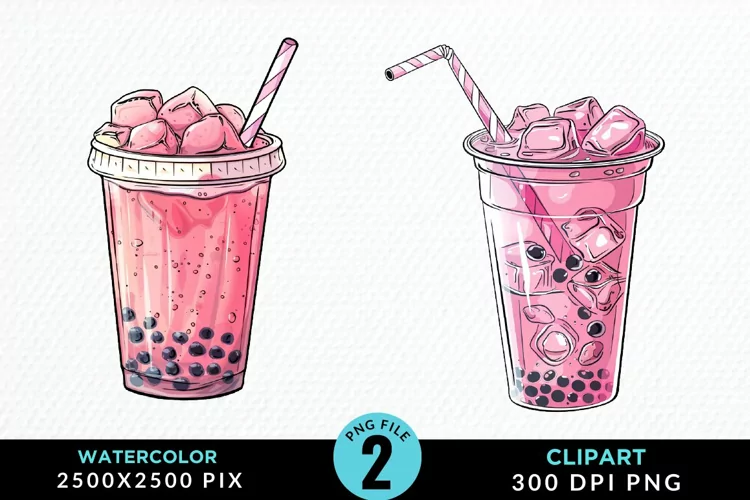 Watercolor Bubble Tea Artwork Clipart