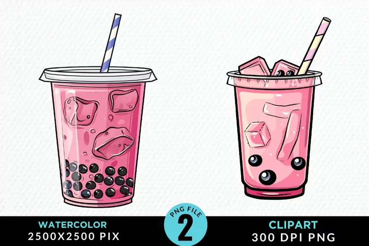 Watercolor Bubble Tea Artwork Clipart