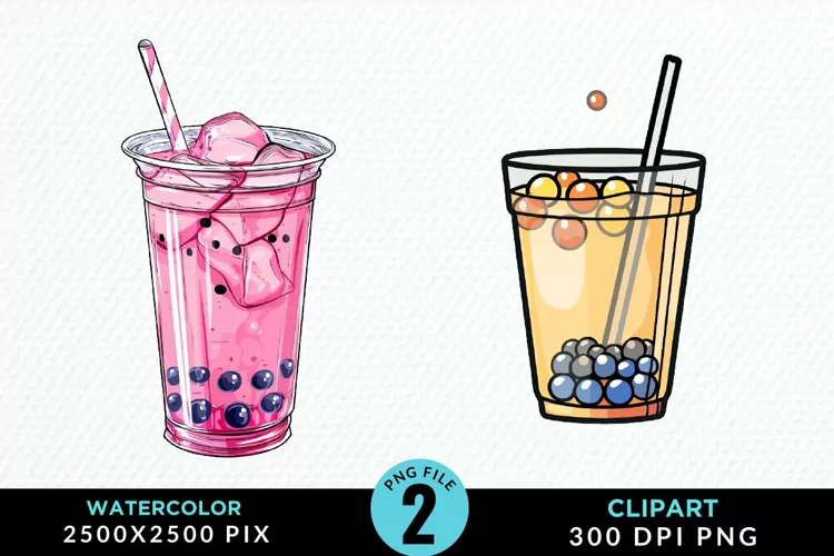 Watercolor Bubble Tea Artwork Clipart
