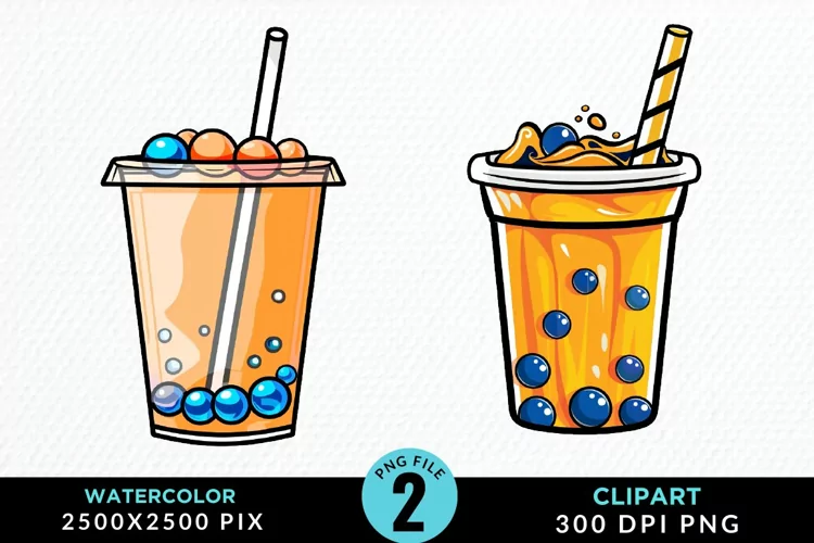 Watercolor Bubble Tea Artwork Clipart