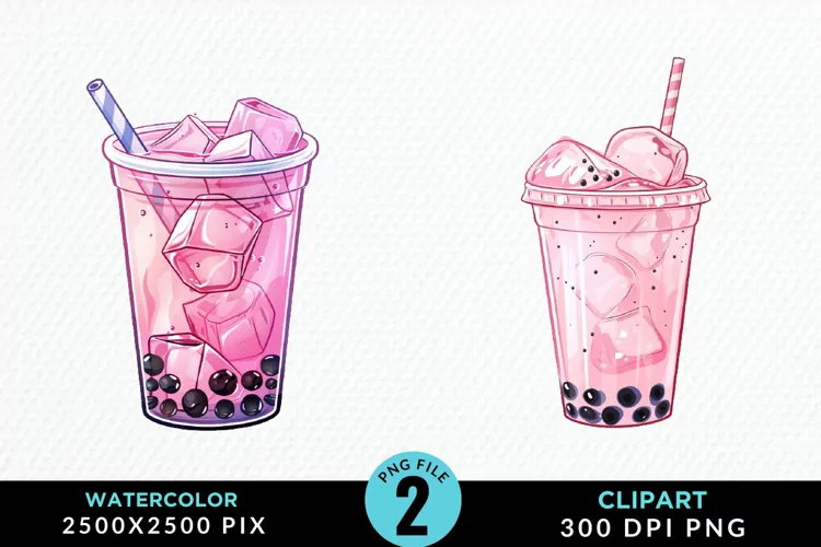 Watercolor Bubble Tea Artwork Clipart