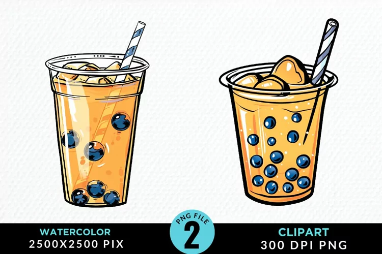 Watercolor Bubble Tea Exquisite Clipart