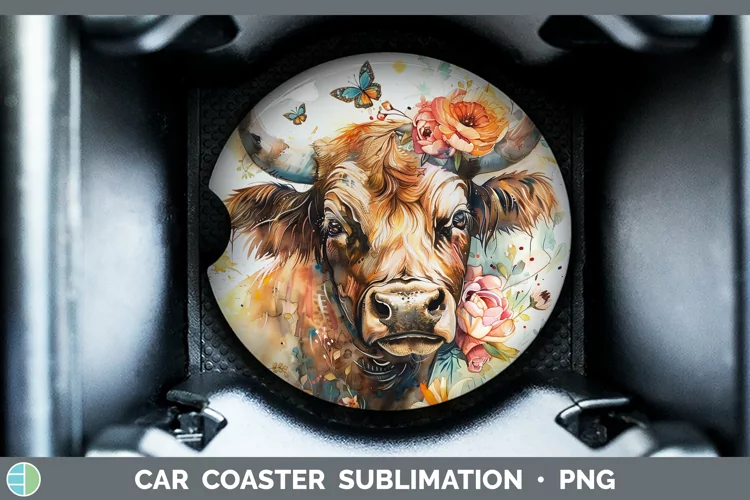 Watercolor Bull Car Coaster Sublimation Coaster Designs