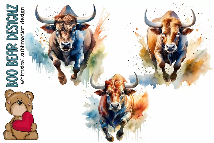 Watercolor Bull Clipart