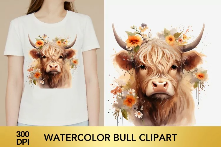 Watercolor Bull Clipart , Sublimation PNG