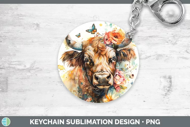 Watercolor Bull Keychain Sublimation Keyring Designs