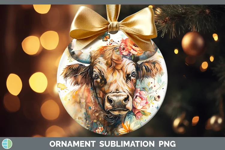 Watercolor Bull Ornament Sublimation Bauble Designs
